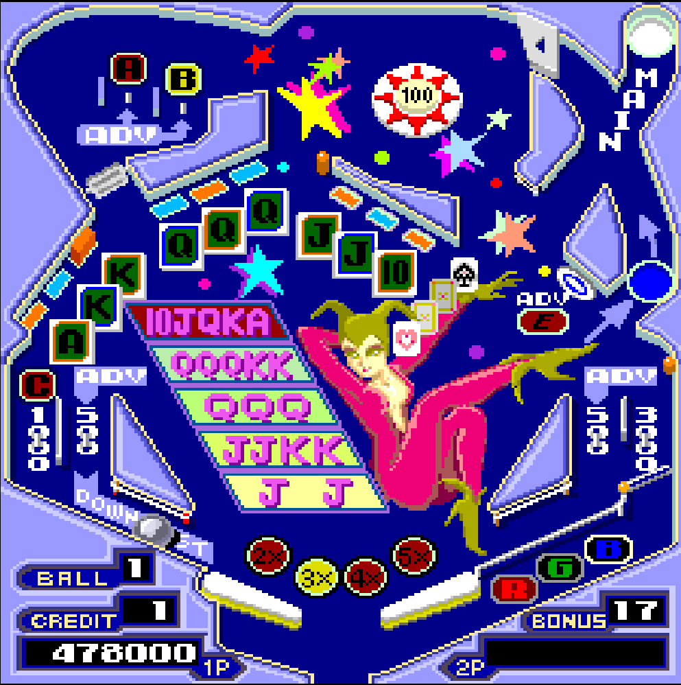 A screenshot from a pinball video game.